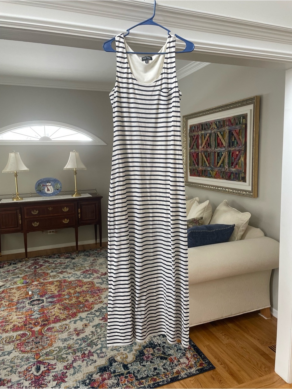 Love Reign White and Navy Striped Maxi Dress